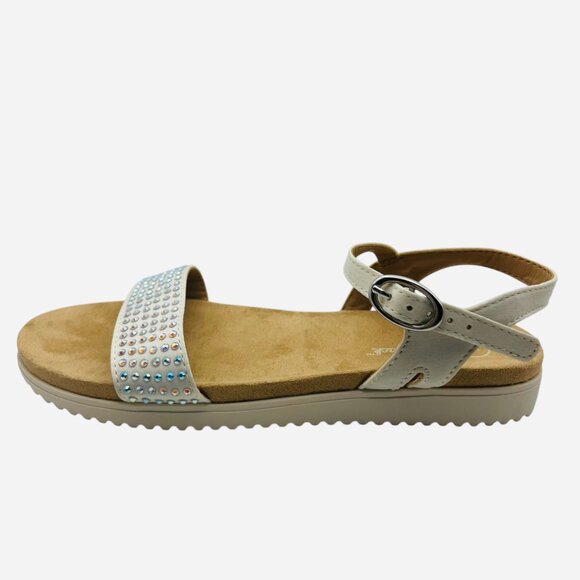 Girls' White Sandals Rhinestone Strap Ankle Buckle Open Toe Summer Shoes Size 4 - Picture 3 of 8